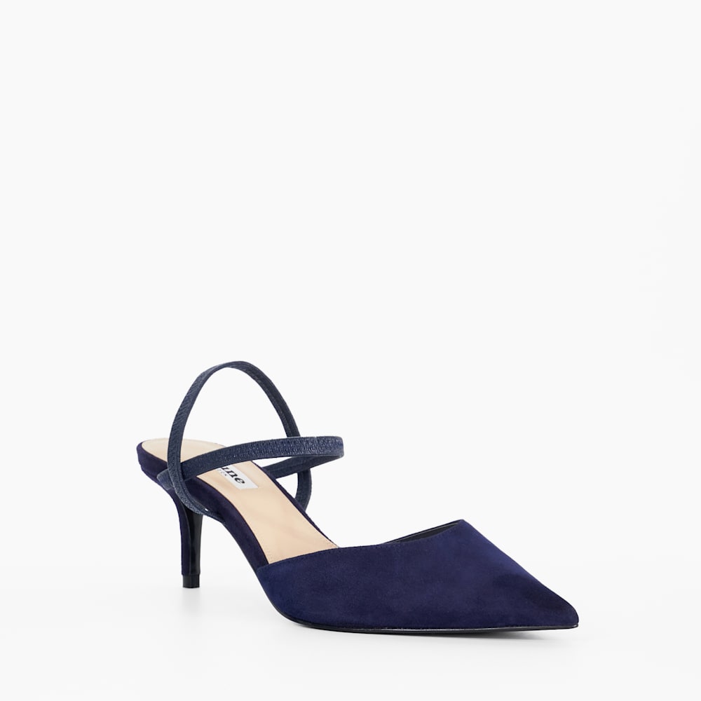 Classical Bleu marine, Escarpins à bride arrière en daim Dune London