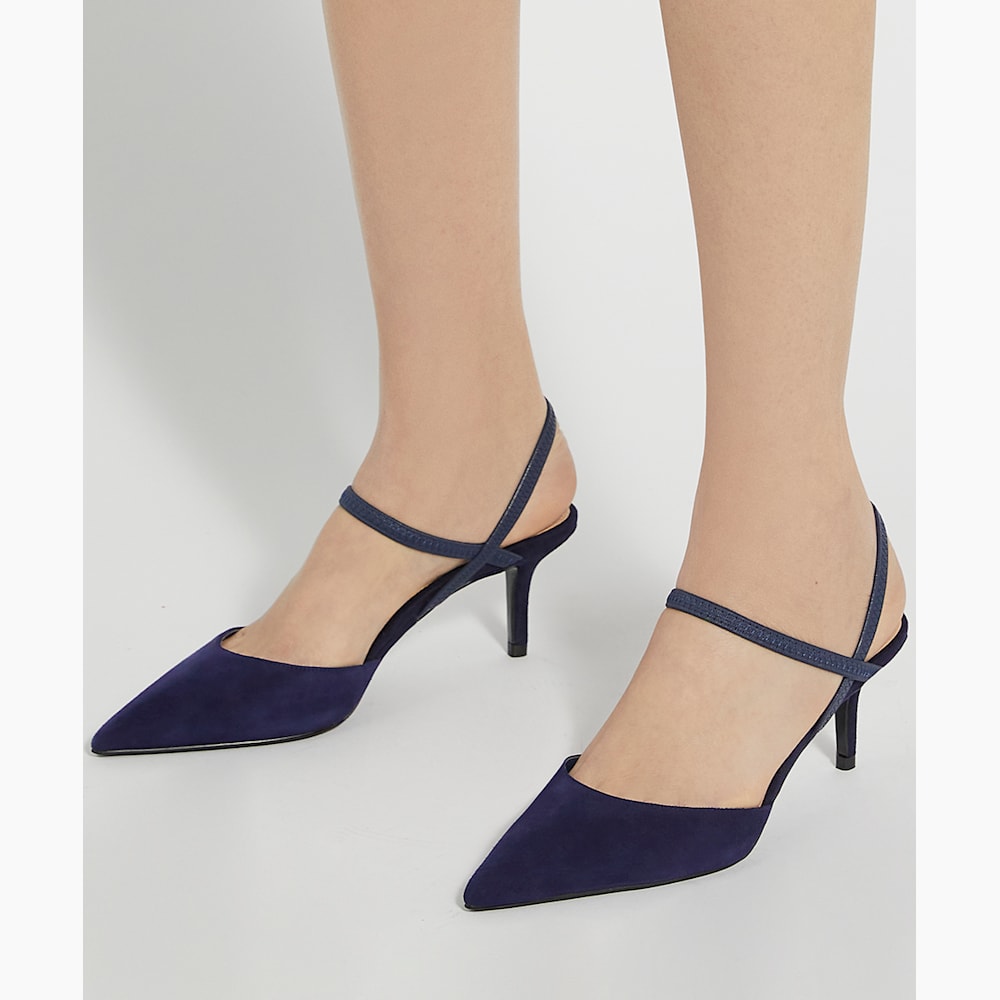 Classical Navy Suede Slingback Courts Dune London