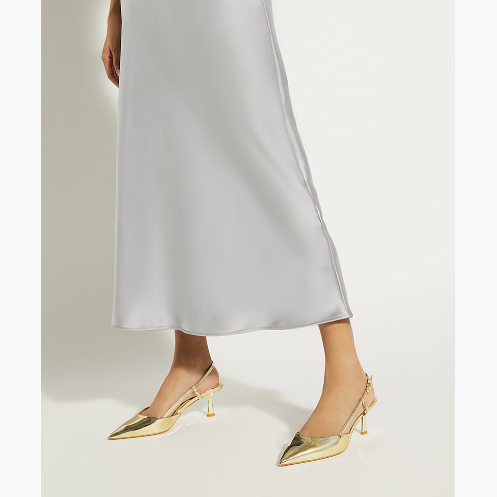 Classify Gold Flare Heel Slingback Court Shoes Dune London