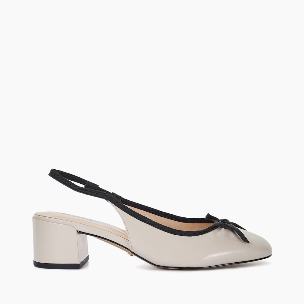 Classy Cream Leather Block Heel Sling Back Courts Dune London