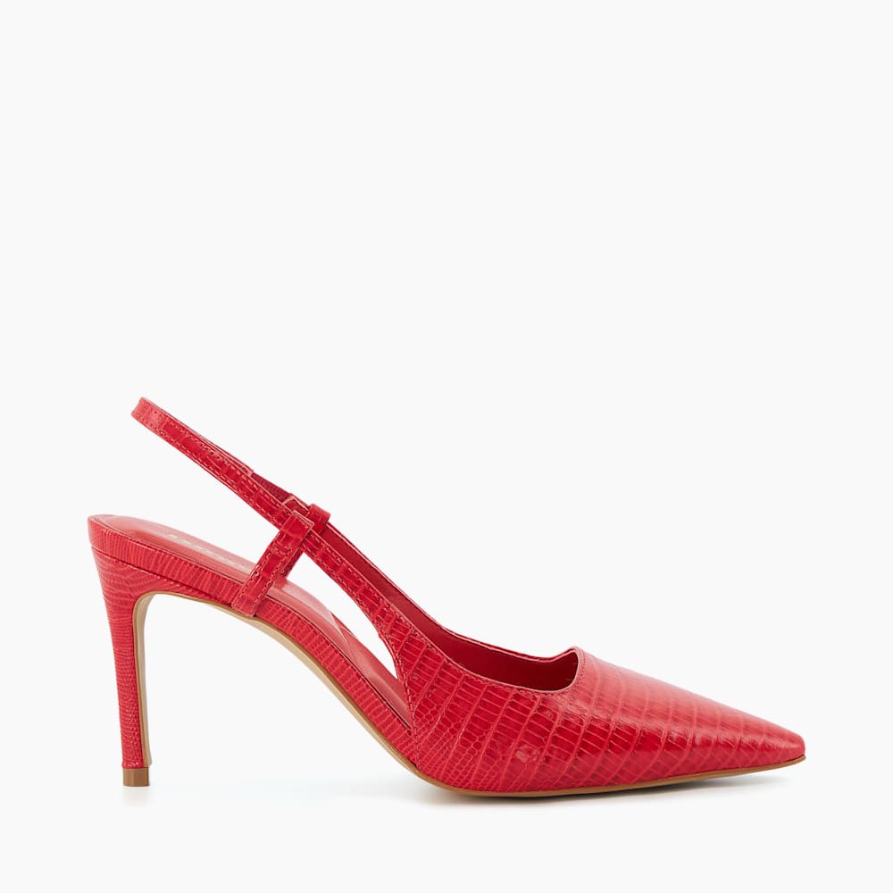 Closer Red Reptile Effect Leather Slingback Courts Dune London