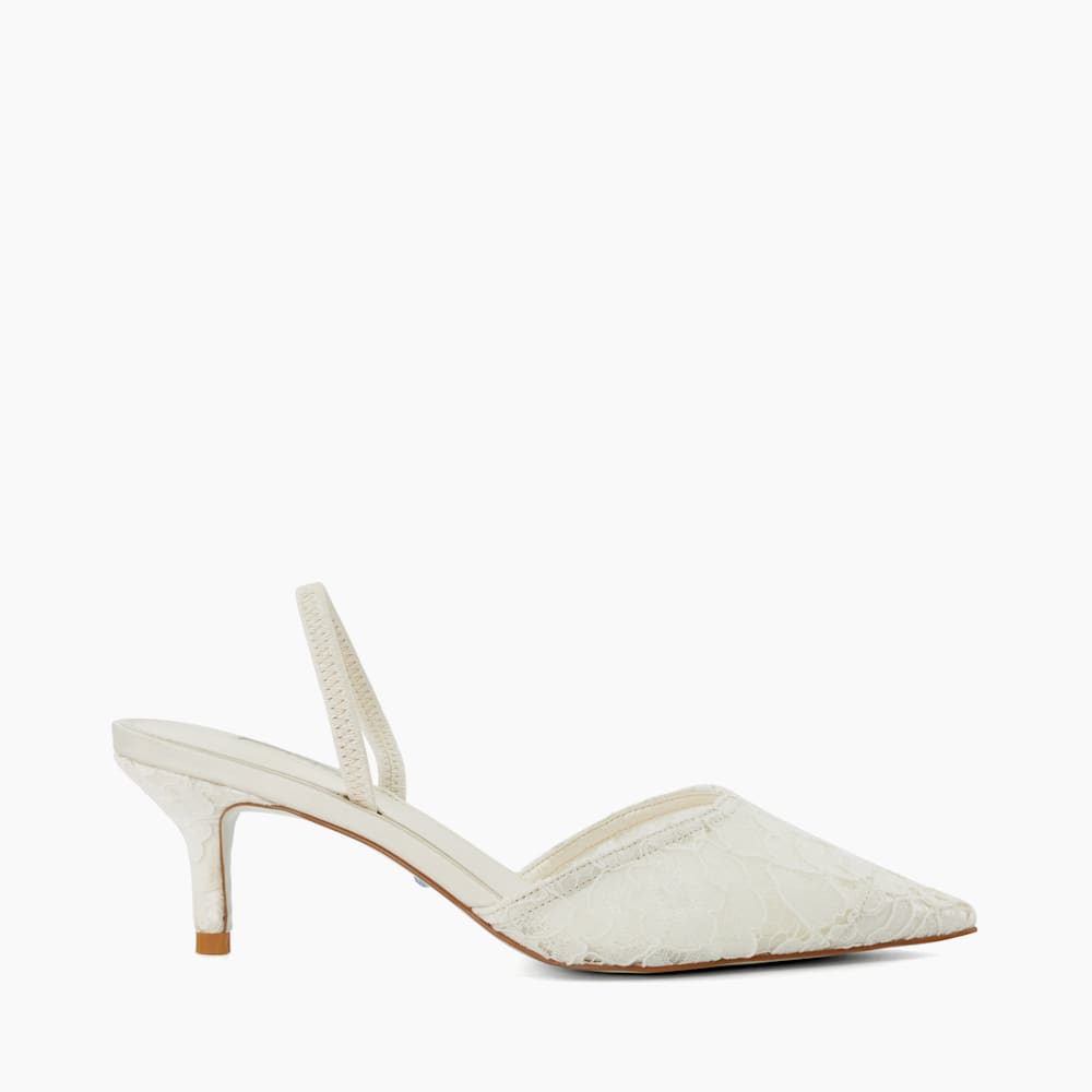 Compassion Ivory Floral Lace Kitten Heel Wedding Slingbacks Dune London