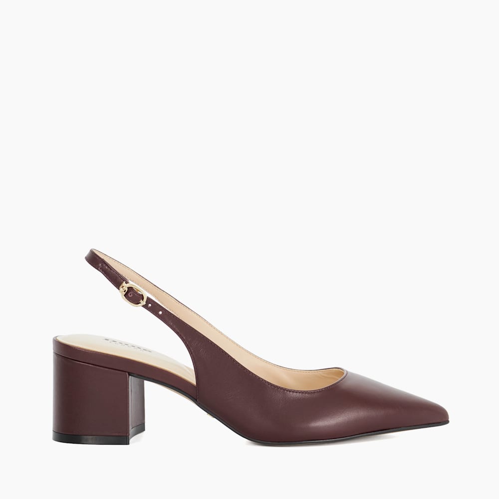 Compelled Burgundy, Pointed Toe Slingback Pumps Dune London