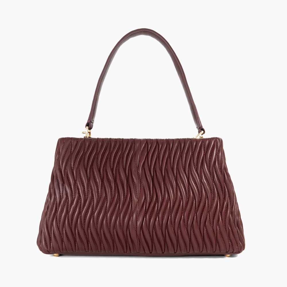 Darla Burgundy Leather Quilted Dune Bug Embellished Shoulder Bag Dune London