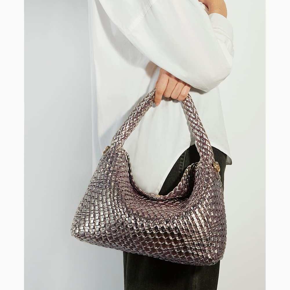 Deliberate Pewter Woven Shoulder Bag Dune London