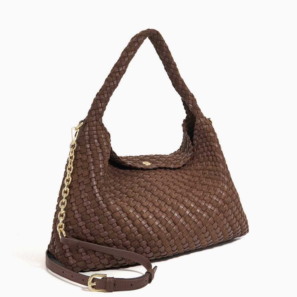 Deliberate L Dark Brown, Woven Shoulder Bag Dune London