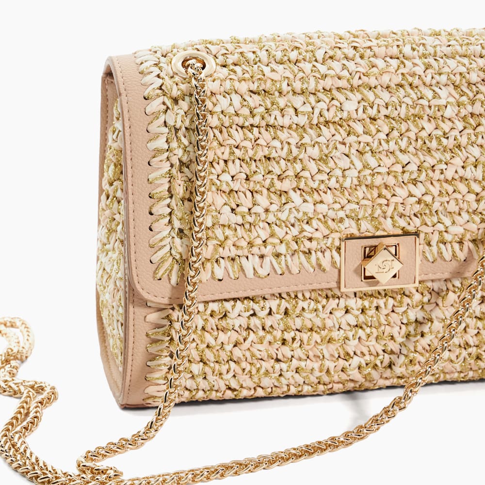 Delphinium Blush Lurex Thread Raffia Shoulder Bag Dune London
