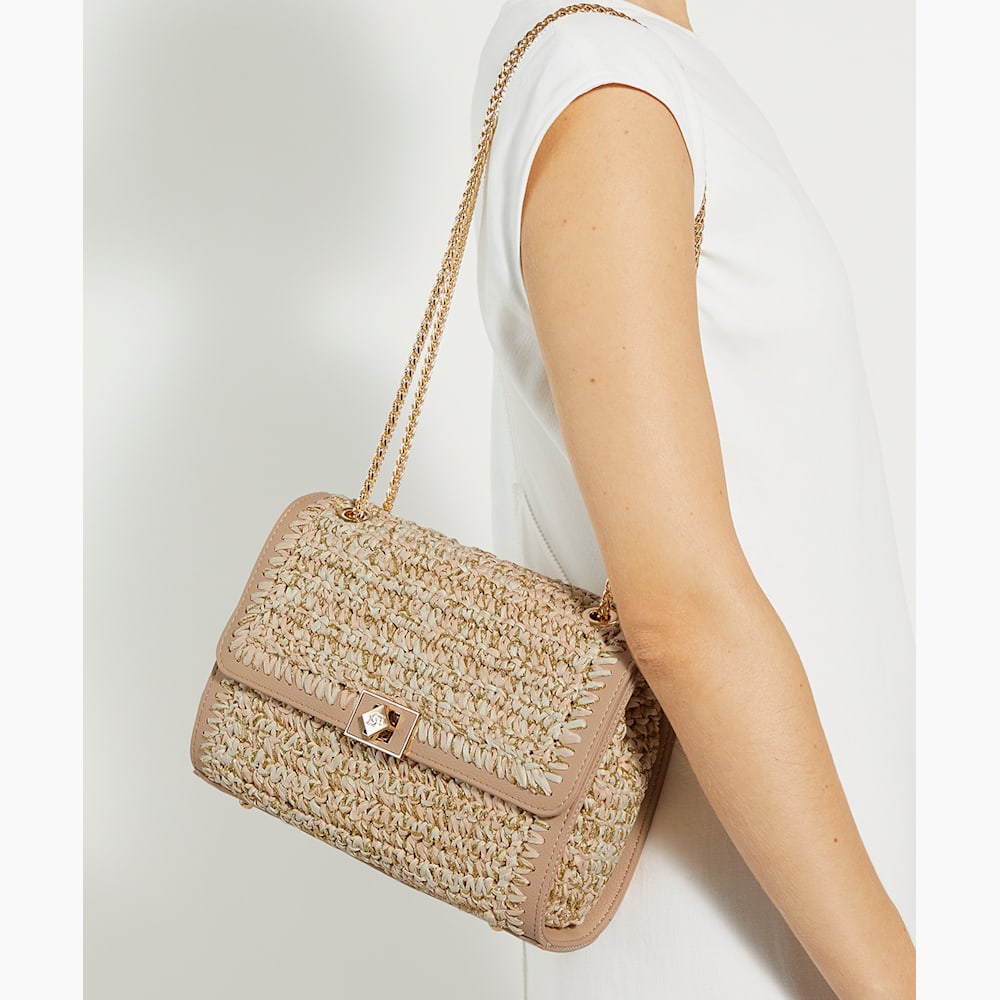 Delphinium Blush Lurex Thread Raffia Shoulder Bag Dune London