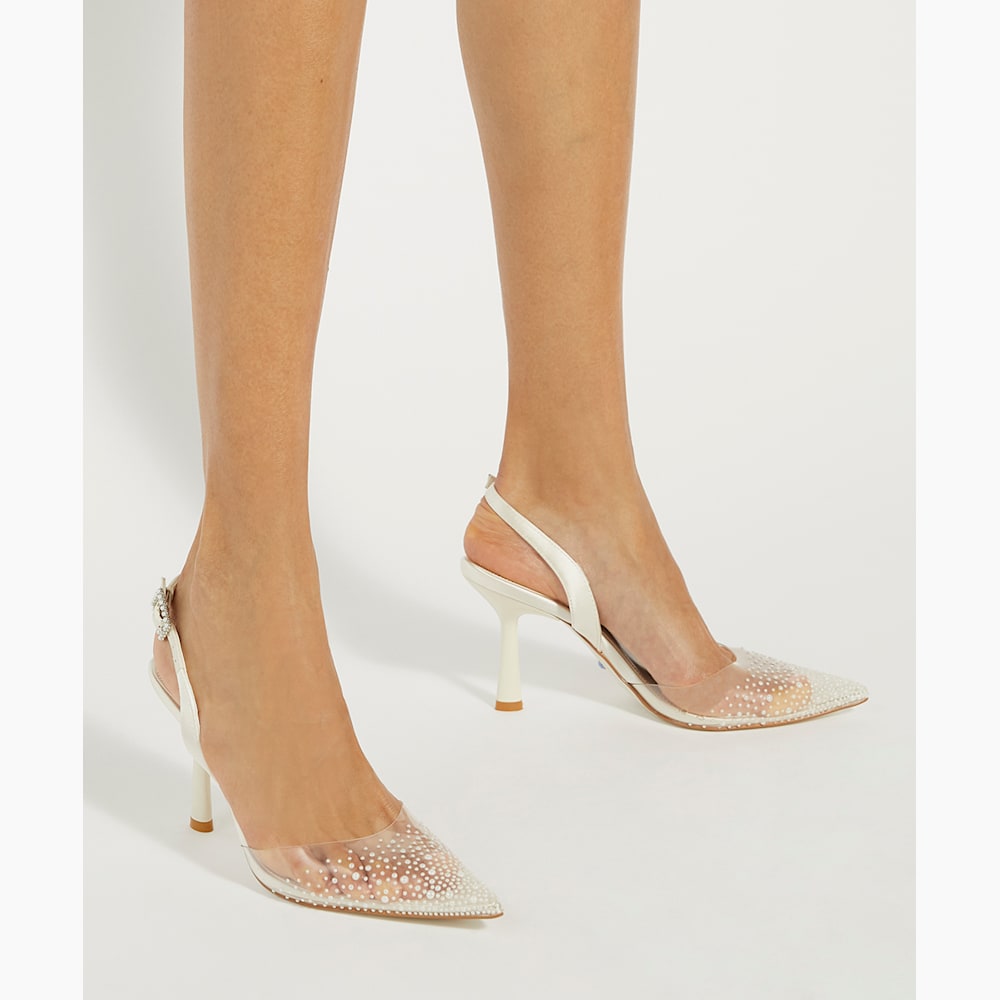 Divinely Ivoire Escarpins a bride arriere de mariage en vinyle ornes de perles Dune London