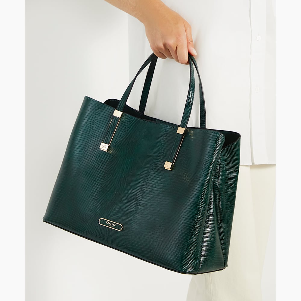 Dorry Dark Green Branded Hardware Tote Bag Dune London