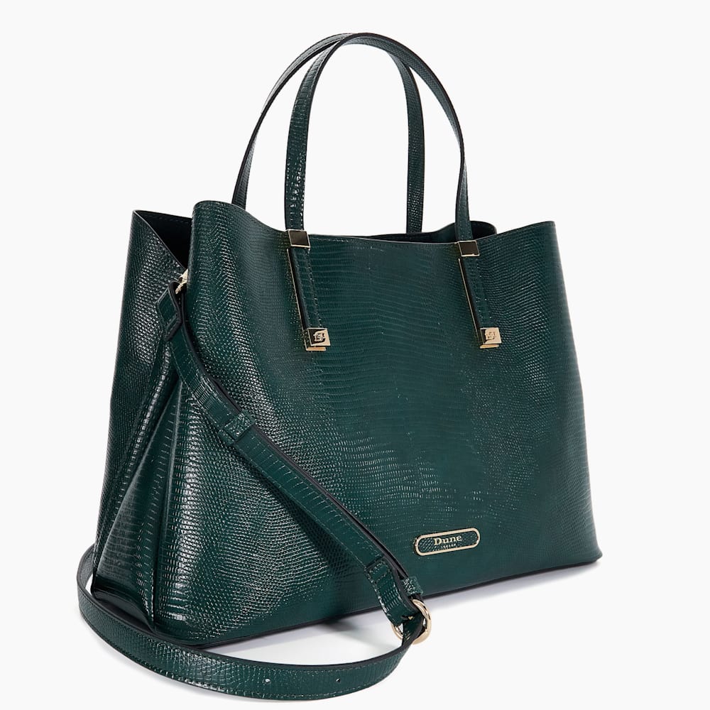 Dorry Dark Green Branded Hardware Tote Bag Dune London