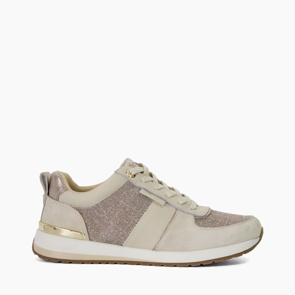 Ego Rose Gold Glitter Detail Lace Up Trainers Dune London