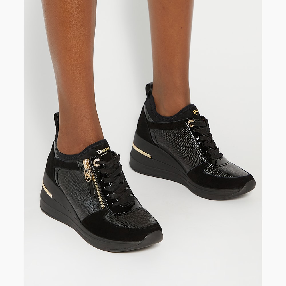 Eiline 2 Black Lace Up Wedge Trainers Dune London