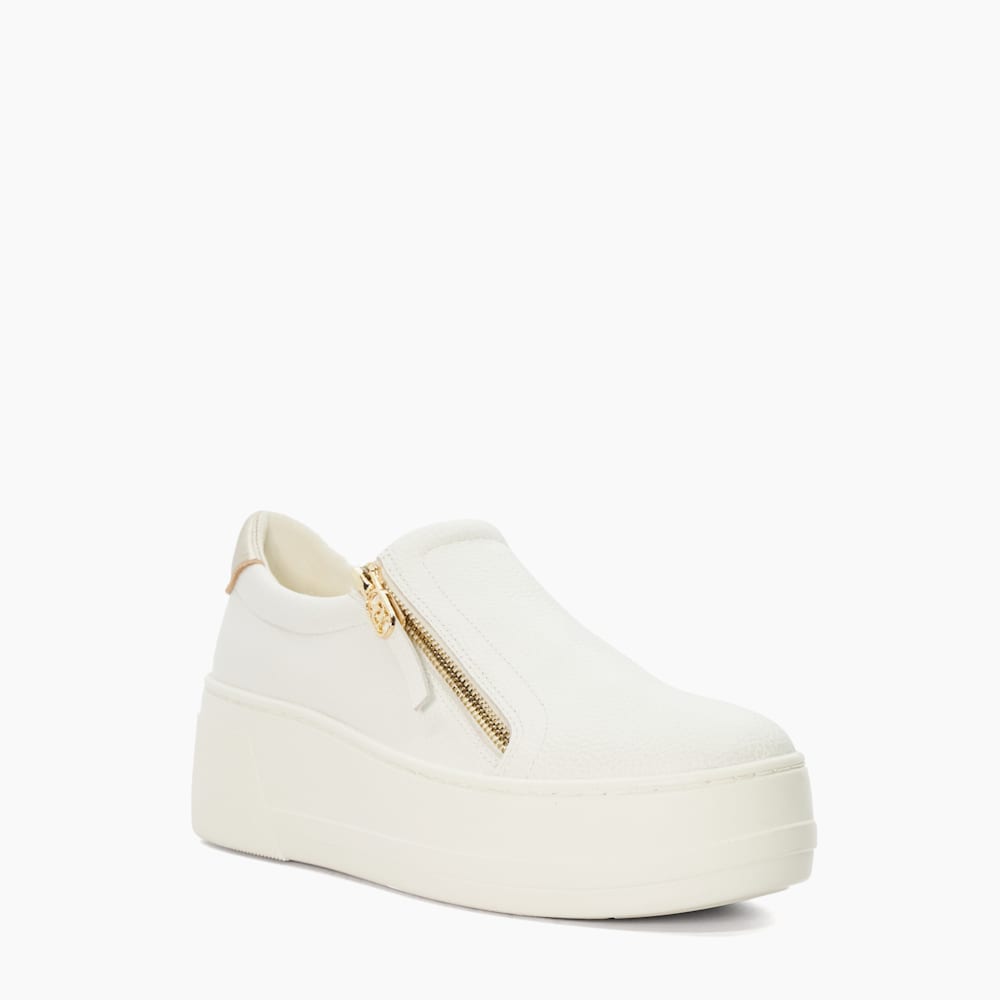 Episodic White Zip Detail Leather Flatform Trainers Dune London