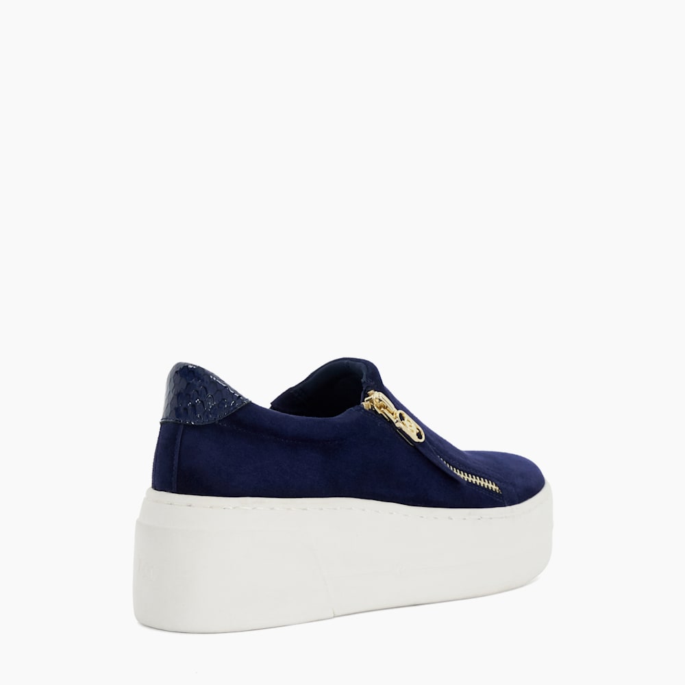 Episodic Navy Suede Side Zip Chunky Flatform Trainers Dune London