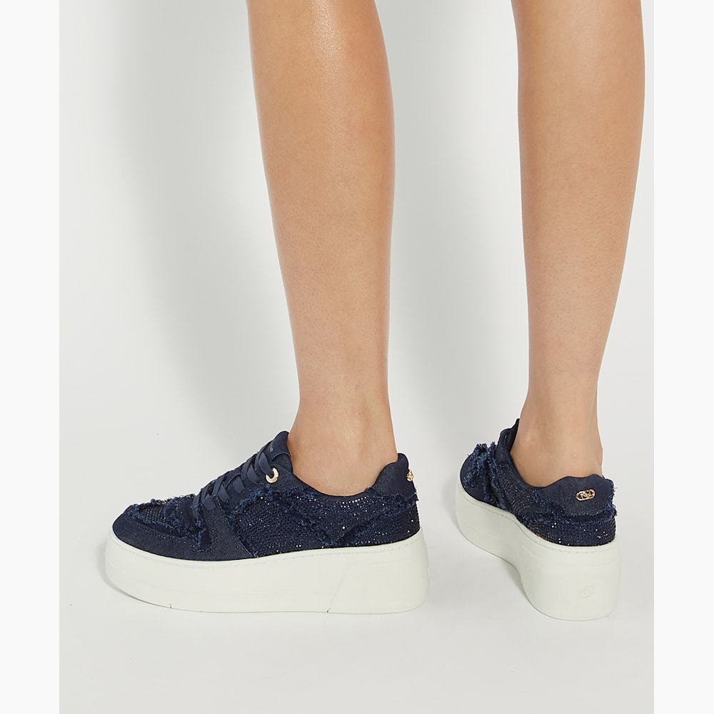Dune Womens Navy Suede Trainers Evangelyn Navy, Lace Up Chunky