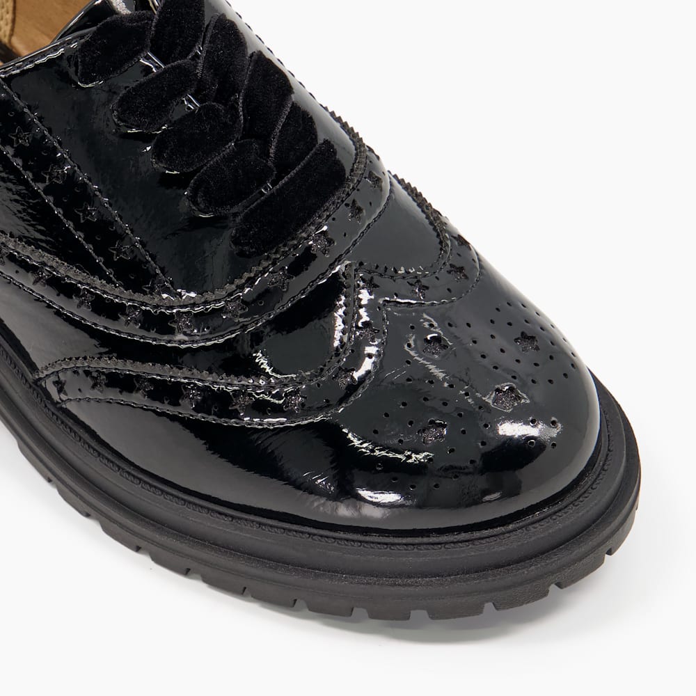 Gabryelle Black Kids Patent Lace Up Brogues Dune London