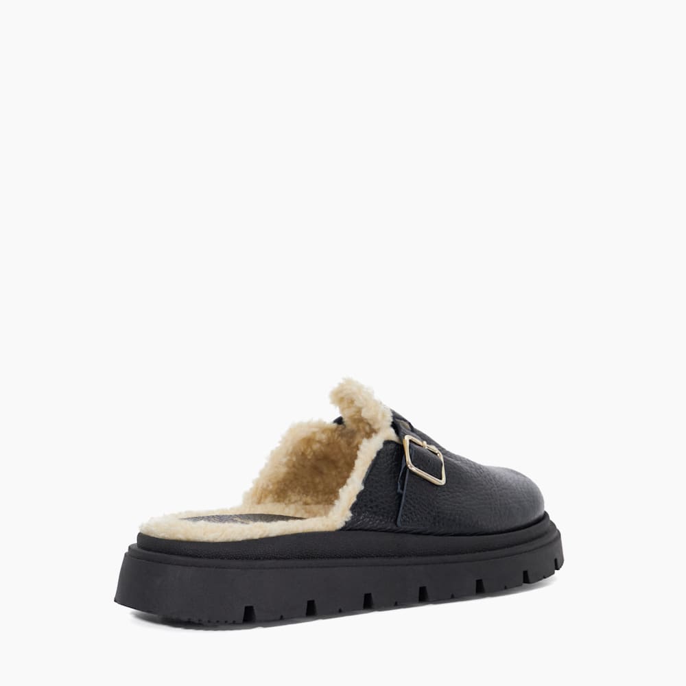 Gene Black Leather Faux Shearling Lined Clogs Dune London