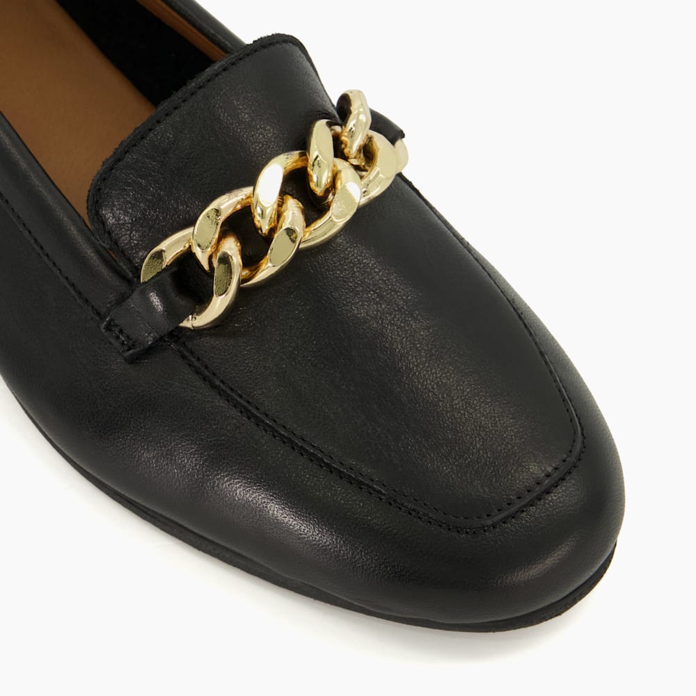 Goldsmith Black, Chain-Trim Leather Loafers Dune London