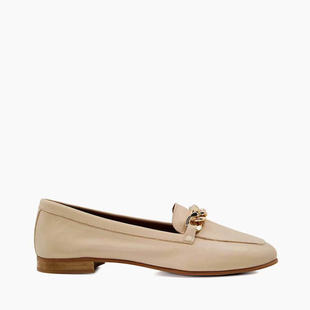 Goldsmith Ecru Chain Trim Leather Loafers Dune London