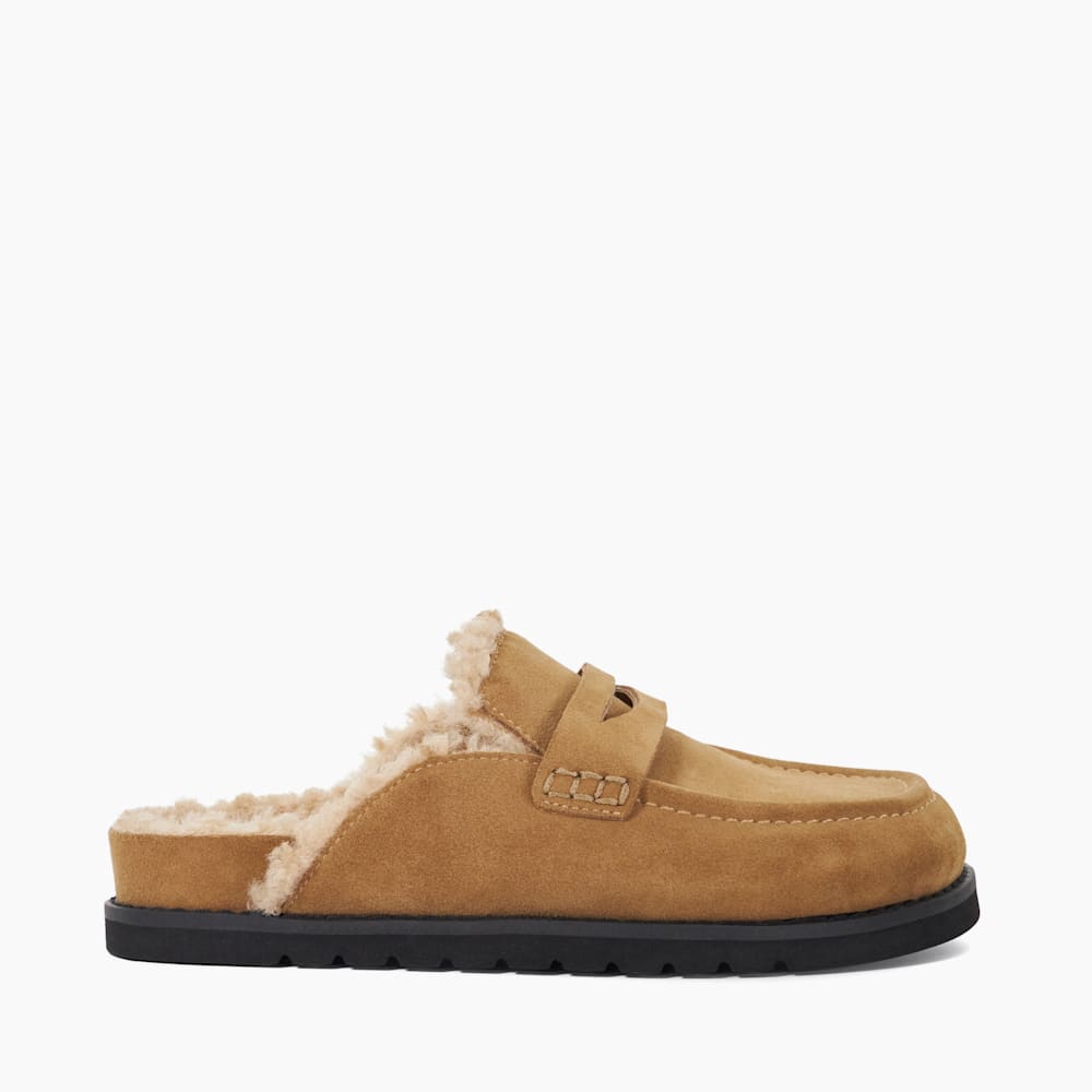 Goldy Sand Faux Shearling Lined Backless Mule Suede Loafers Dune London