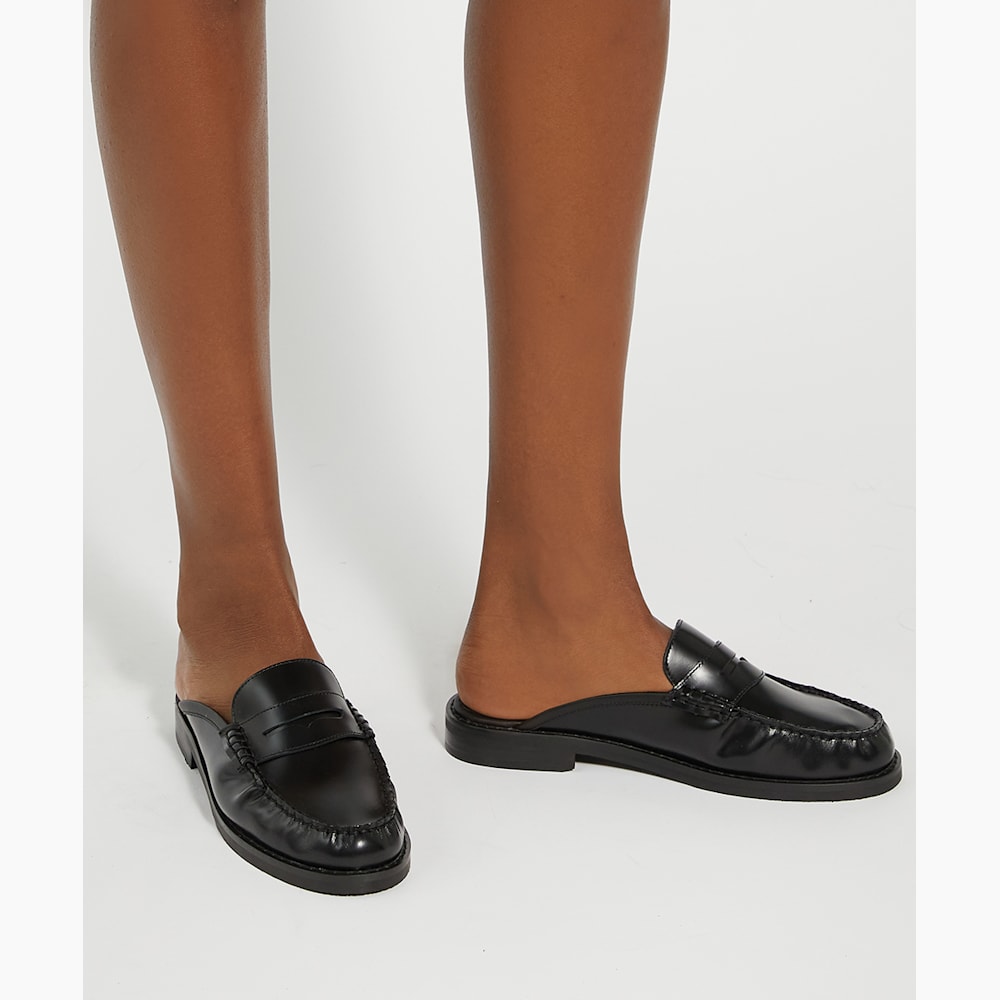 Goya Black, Snaffle Trim Backless Loafers Dune London