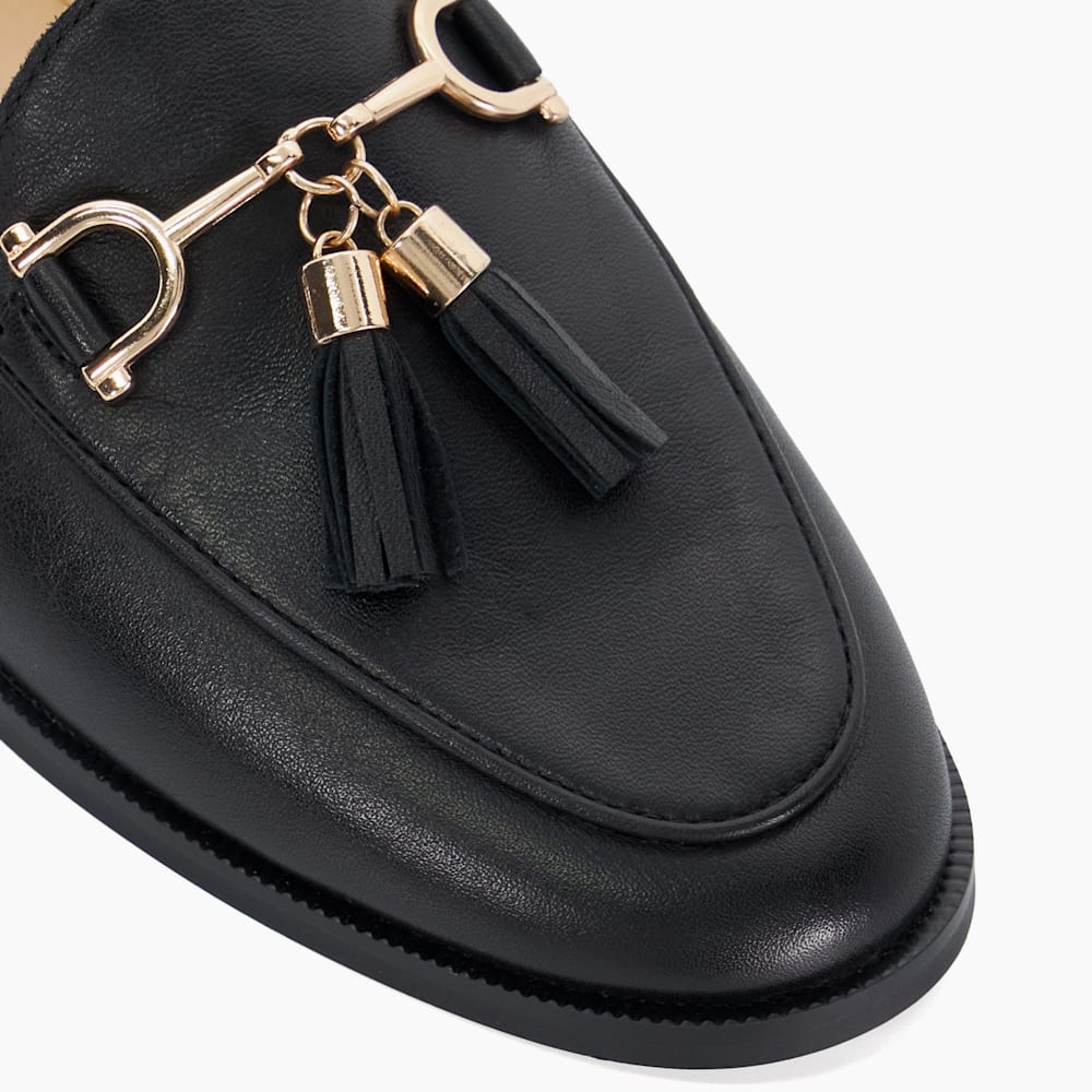 Graysons Black, Leather Tassel Trimmed Loafers Dune London