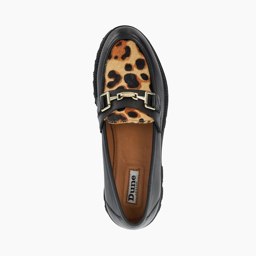 Groundbreaking Leopard Chunky Branded Snaffle Trim Loafer Dune London
