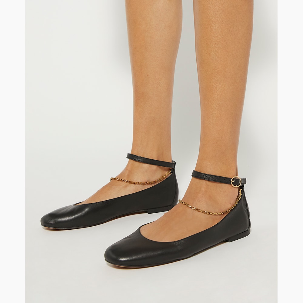 Halles Black Ballet Flat With Ankle Chain Dune London