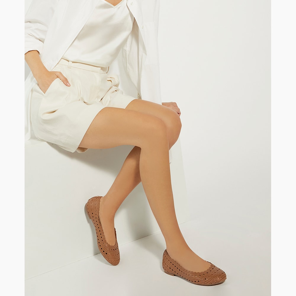 Harlows Tan Laser Cut Detail Ballet Flats Dune London