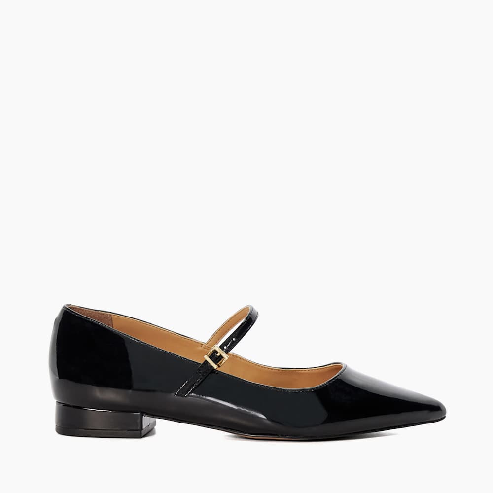 Hastas Black Pointed Patent Mary Janes Dune London