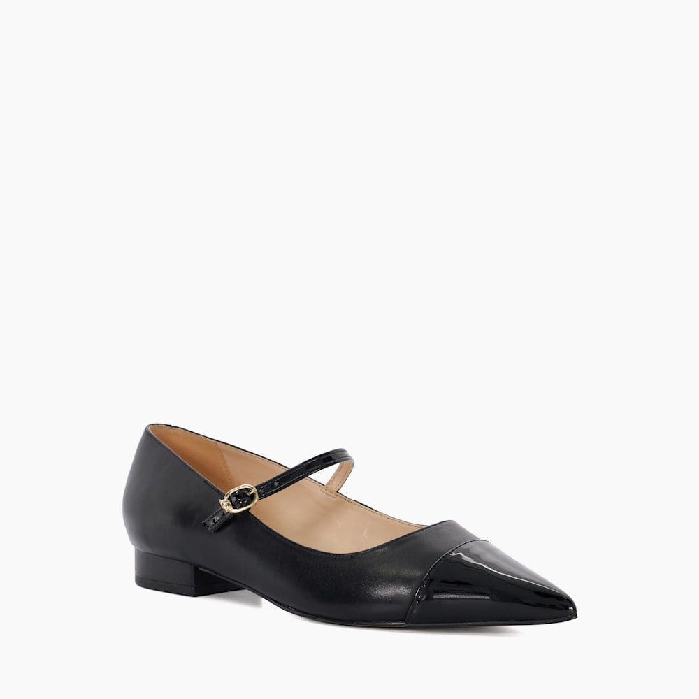 Hastie Black, Toe Cap Pointed Mary Jane Flats Dune London