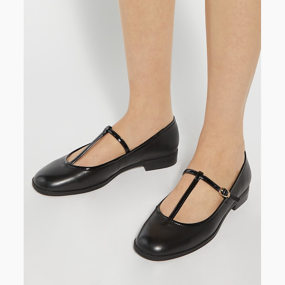 Haye Black Casual T Bar Ballet Flats Dune London