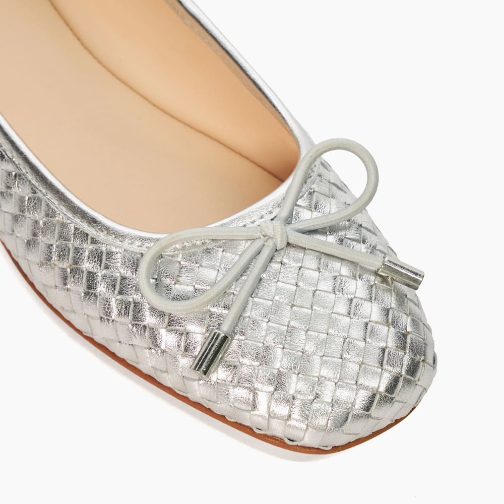 Heights Silver Woven Ballet Flats Dune London