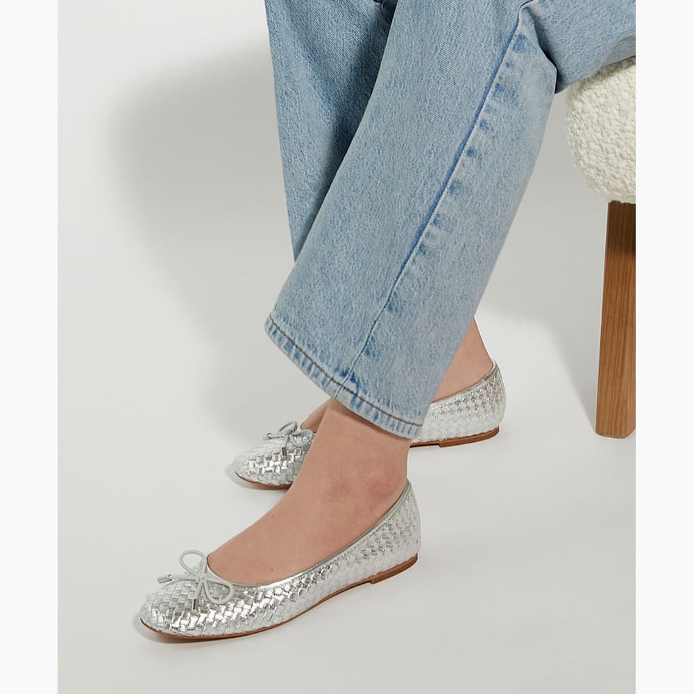 Heights Silver Woven Ballet Flats Dune London