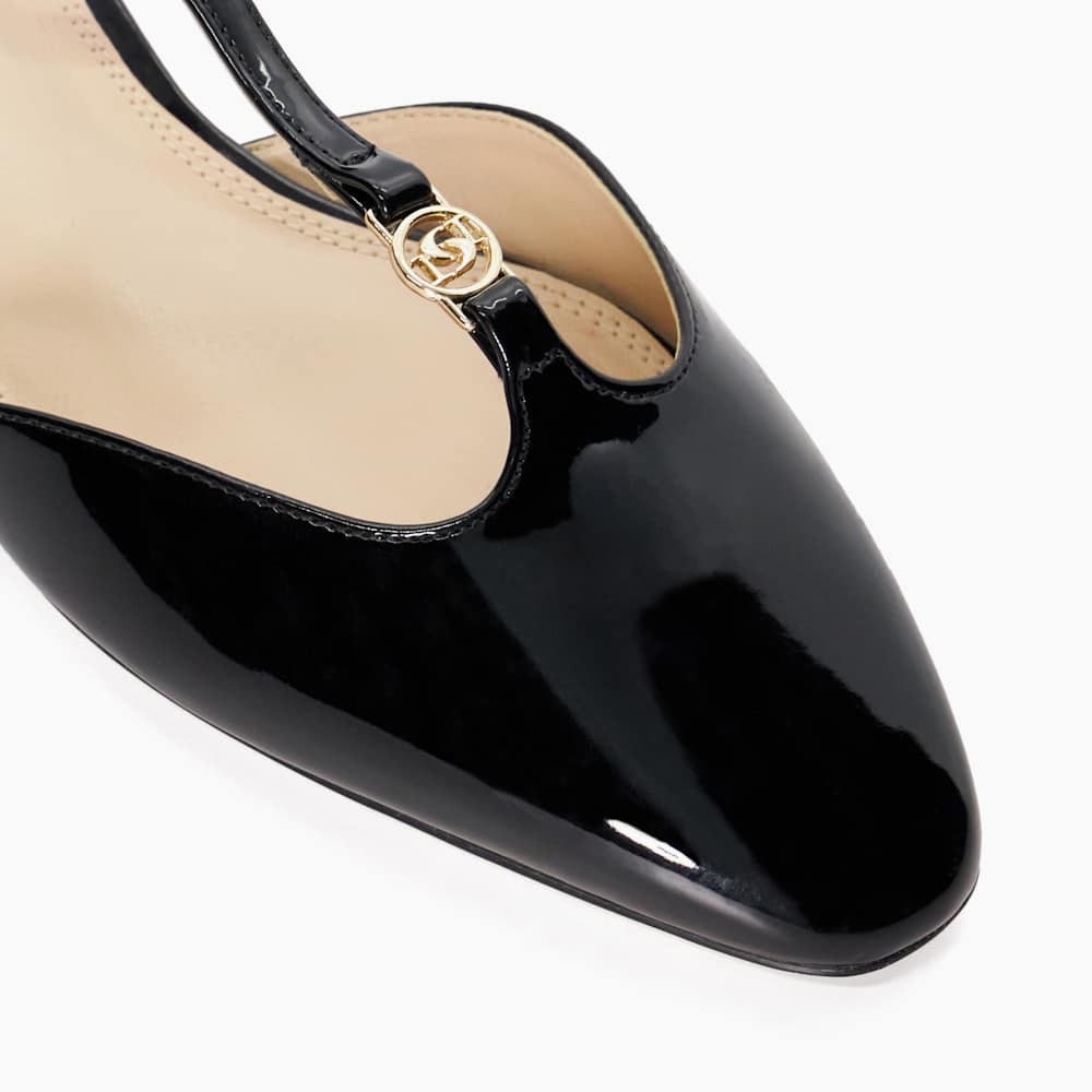Heya Black Patent T Bar Open Courts Dune London