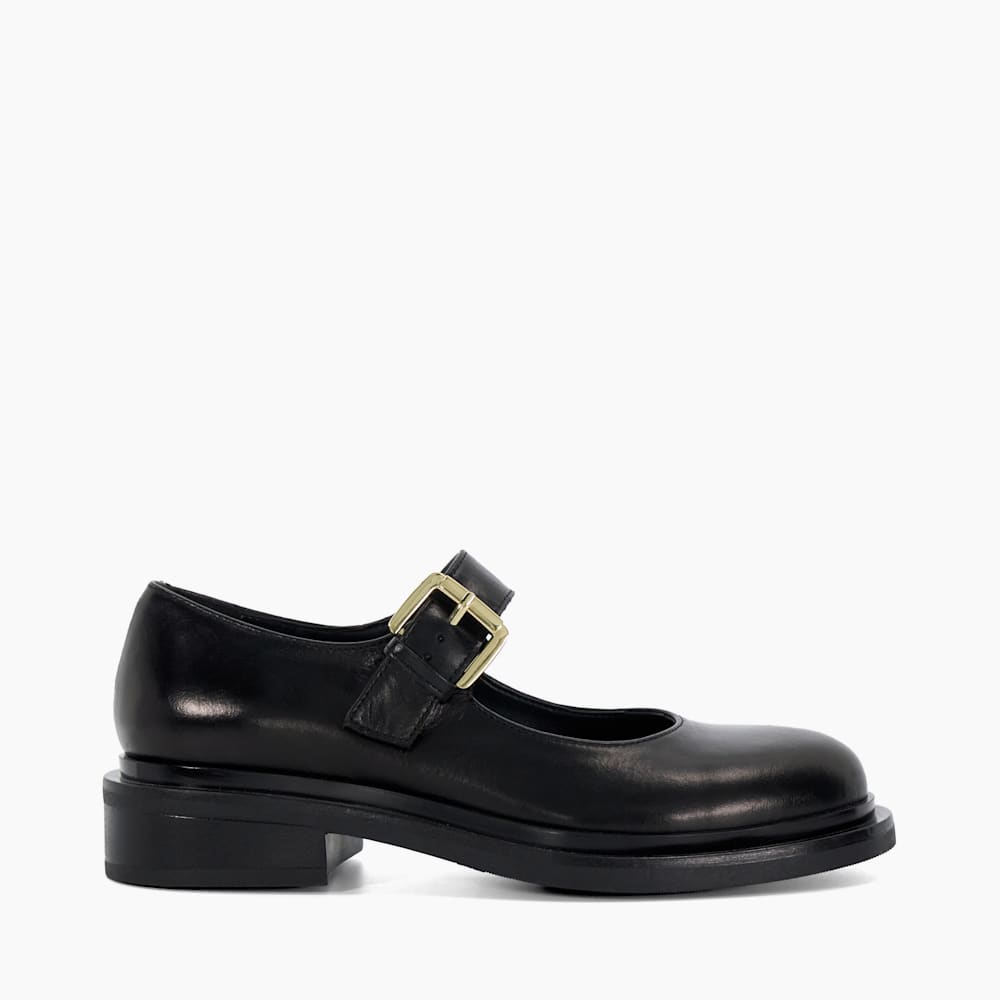 Huckle Black Leather Low Heel Mary Janes Dune London