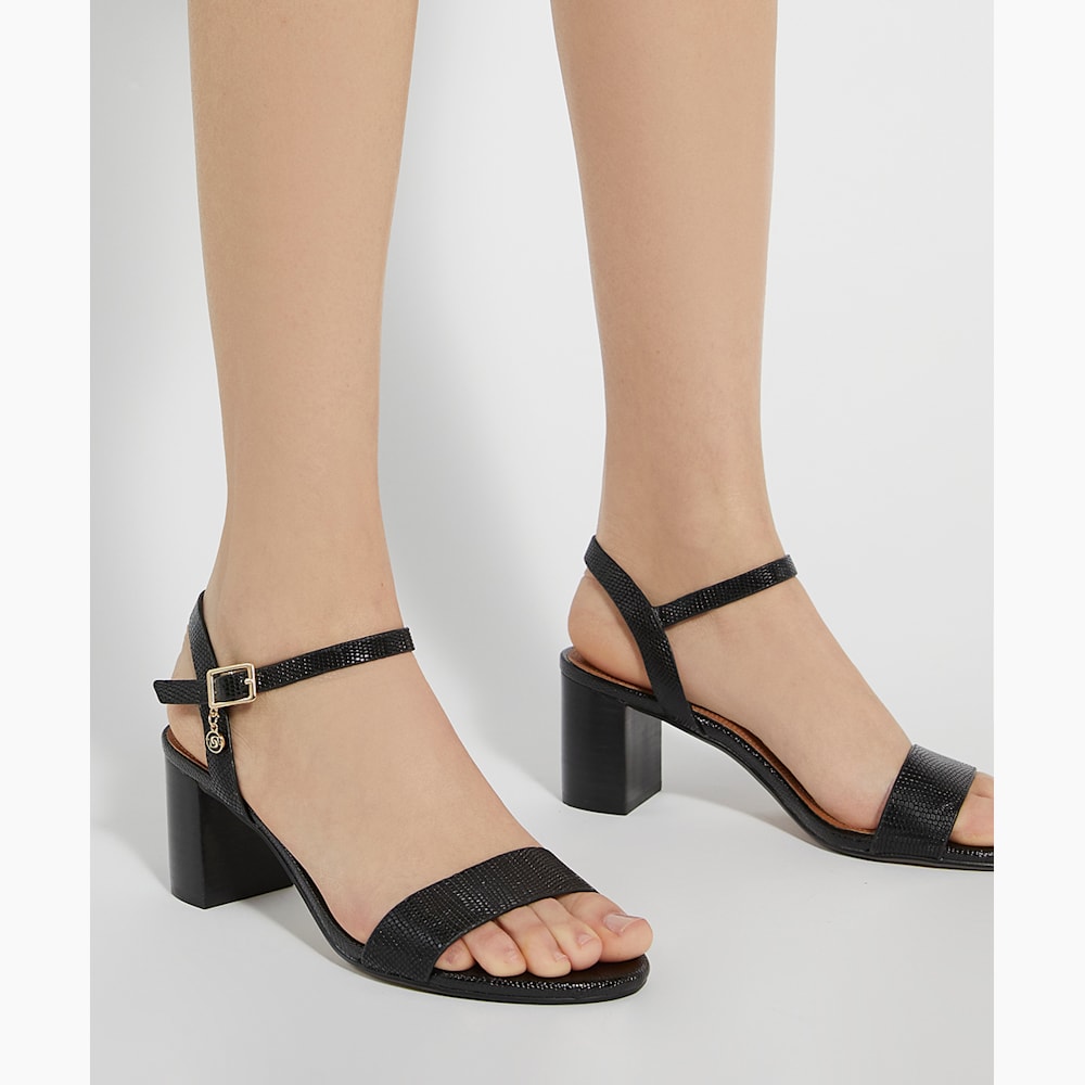 Jelly Black Leather Block Heeled Sandals Dune London