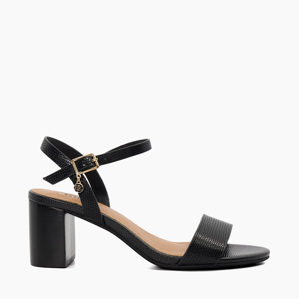 Jelly Black Leather Block Heeled Sandals Dune London