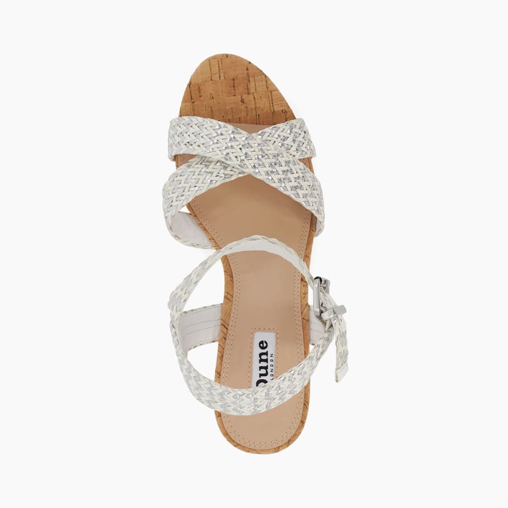 Jillys Silver Braid Strap Cork Platform Sandals Dune London