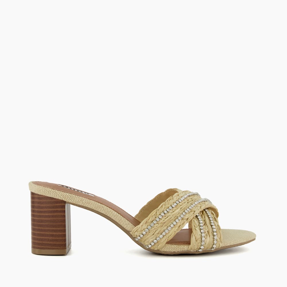 Joanie Natural Diamante Strap Block Heel Sandals Dune London
