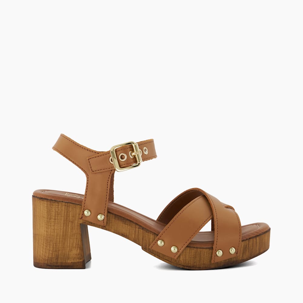 Judies Tan Leather Cross Strap Clog Heels Dune London