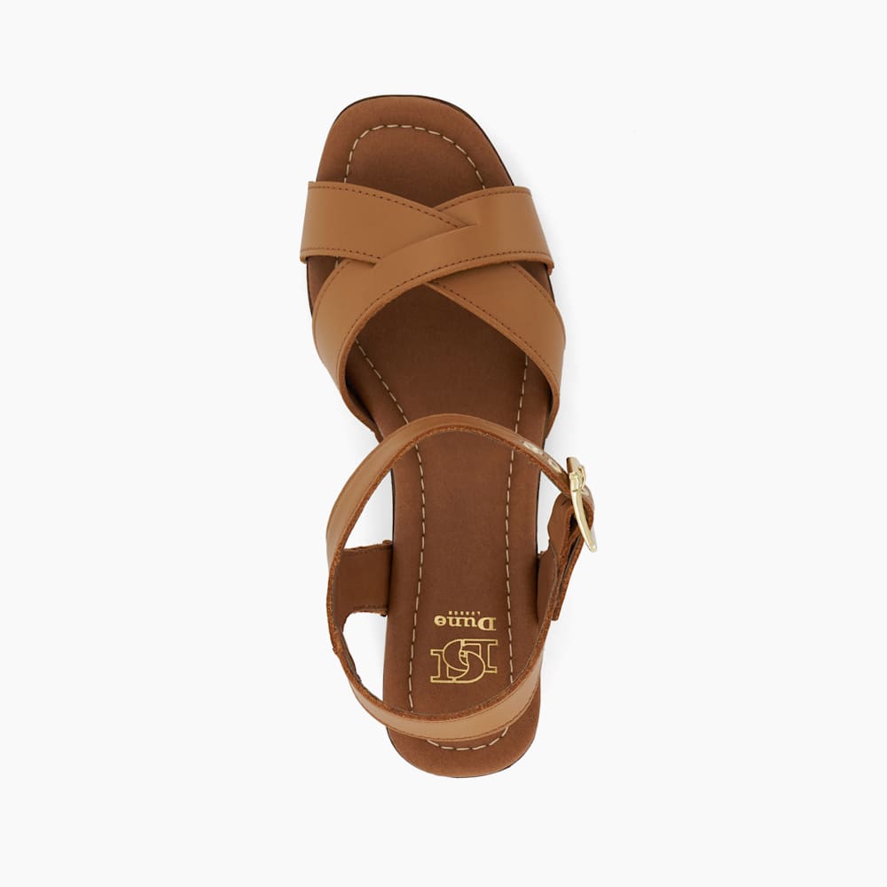 Judies Tan, Leather Cross Strap Clog Heels | Dune London