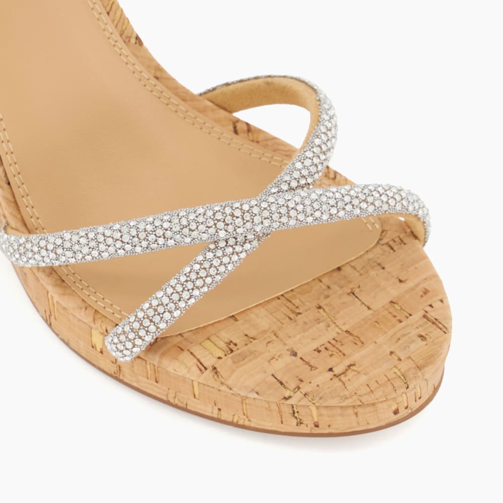 Kali Silver, Diamante Cork-Wedge Slingback Sandals Dune London