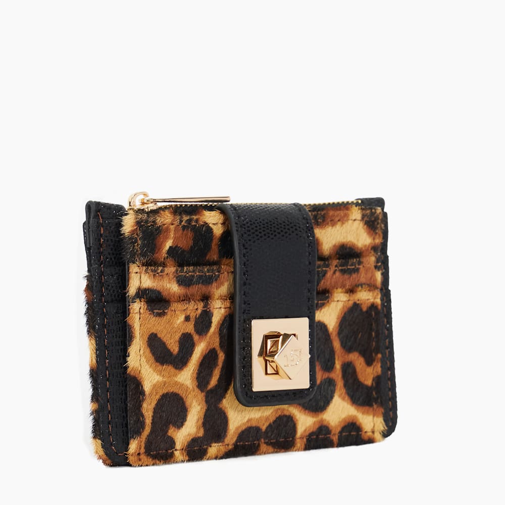 Karra Leopard Turn Lock Cardholder Wallet Dune London