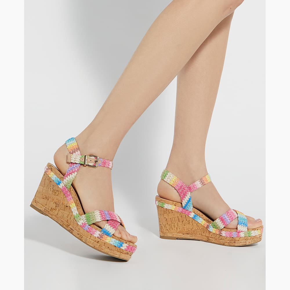 Kelisa Multi, Braided-Cross-Strap Cork-Wedge Sandals | Dune