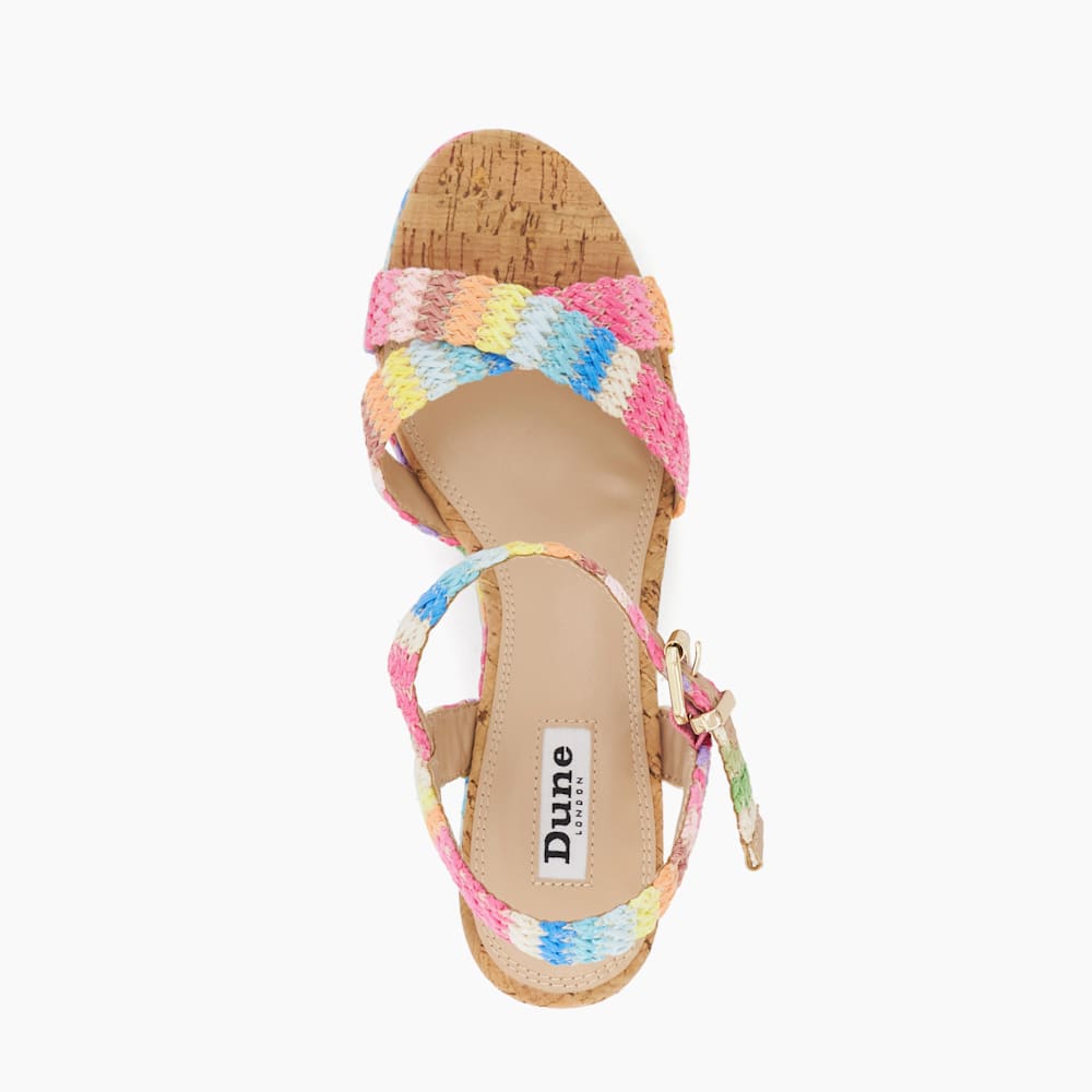 Kelisa Multi, Braided Cross Strap Cork Wedge Sandals | Dune
