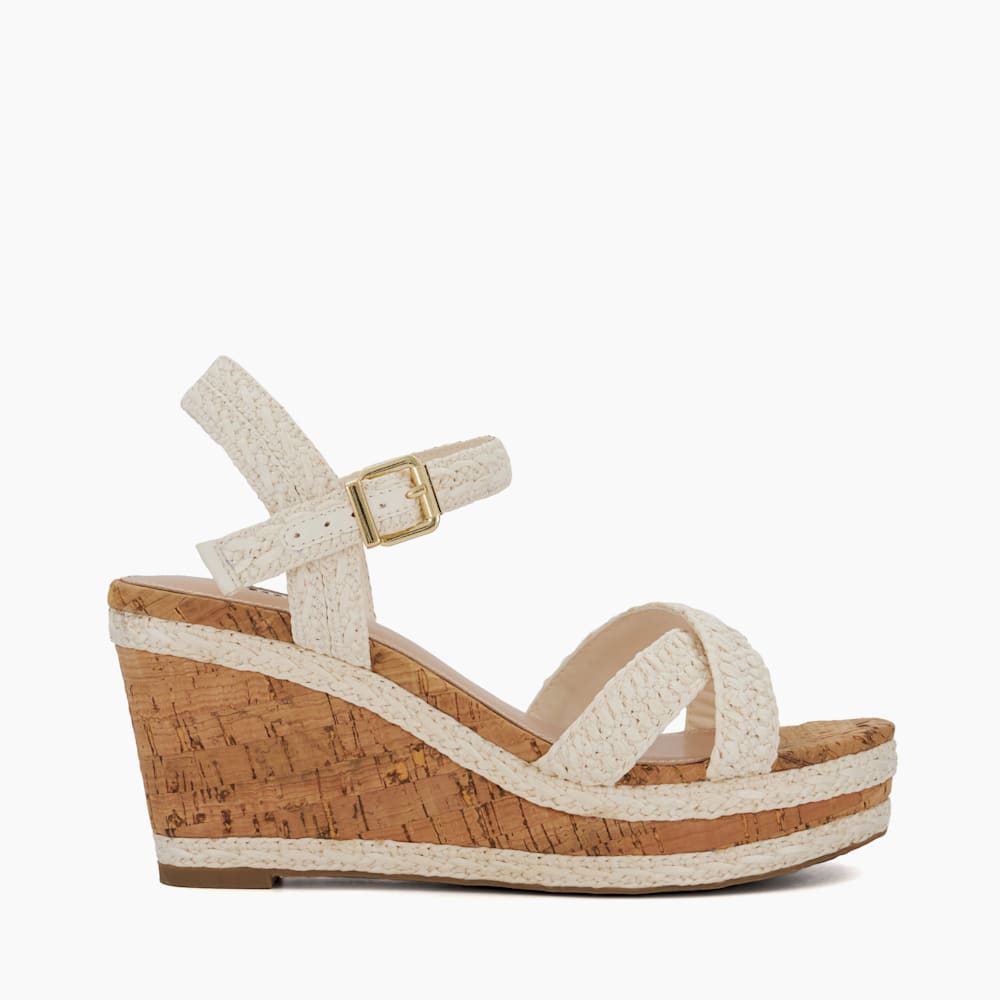 White cork wedge heels discount