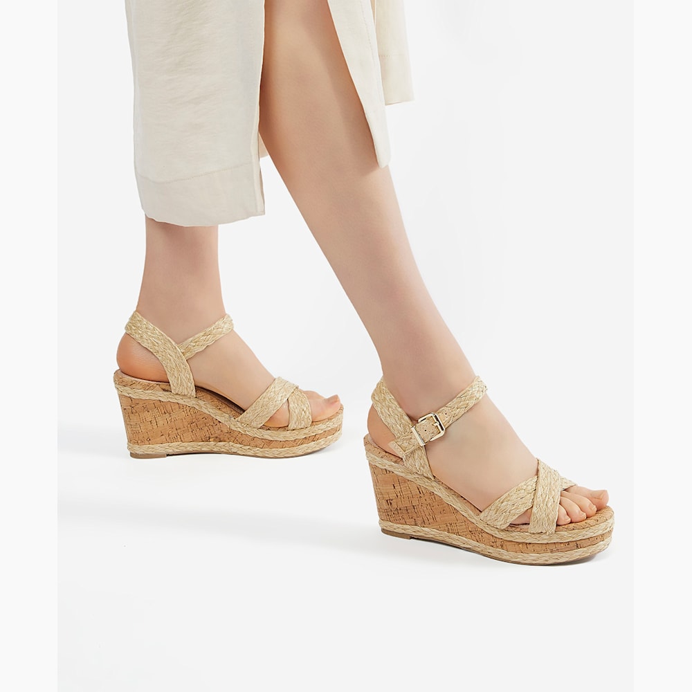 【DUNE LONDON】Kelisa Cross Strap コルクウェッジサンダル Kelisa Multi, Braided-Cross-Strap Cork-Wedge Sandals | Dune