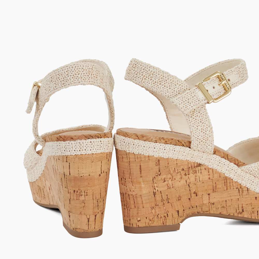【DUNE LONDON】Kelulu 編み込み コルクウェッジ サンダル Kelulu Ecru, Braided Cork Wedge Sandals | Dune London
